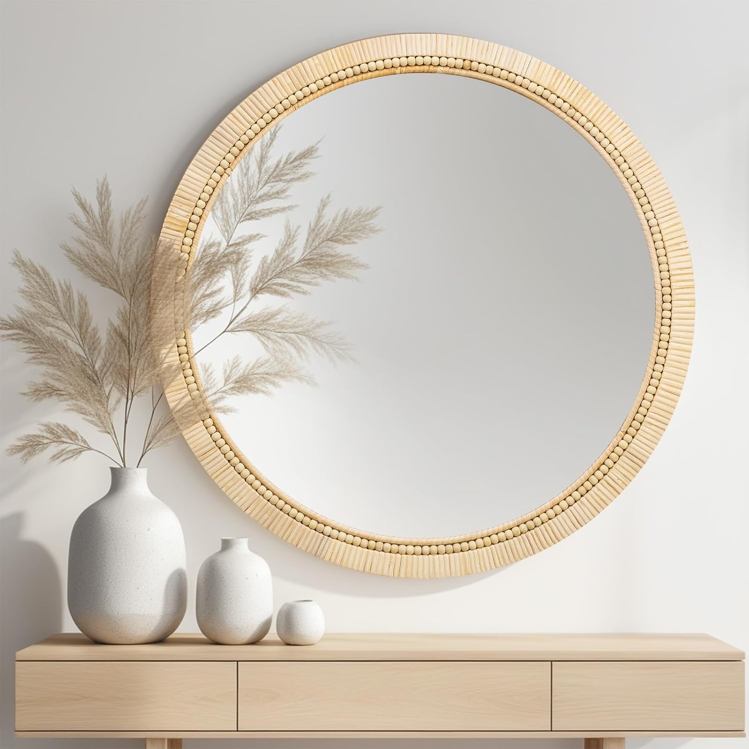 ULIKE Round Rattan Mirror for Bathroom