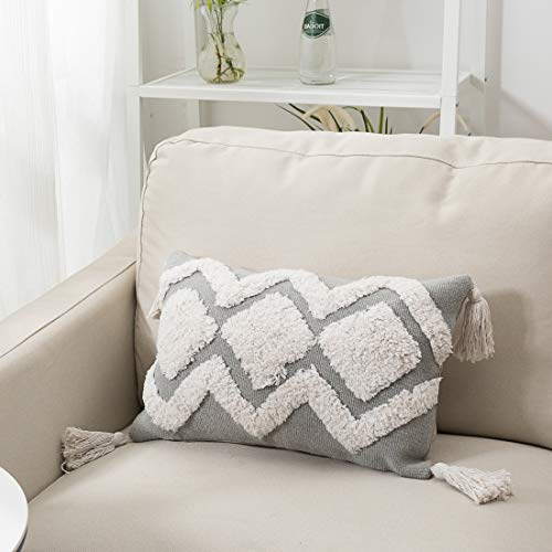 blue page Boho Neutral Decorative Pillow Cover with Tassel