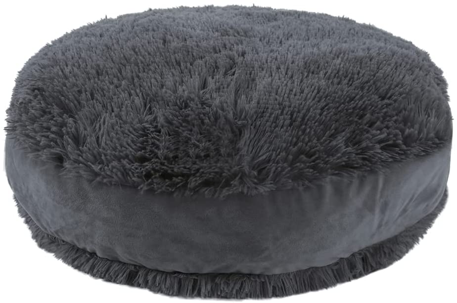 Soft Round Floor Pillow Cushion Large Floor Cushion for Sitting, Oversized Fluffy Floor Seating Pillow Washable & Zippered, Faux Fur Fuzzy Circular Floor Seat Cushion, Big 23.6 Inch Dark Grey